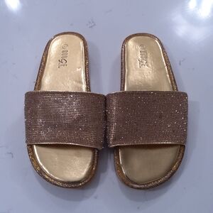 QL Rouge! Shimmering Gold Slide Sandals Glam Comfort Size 11